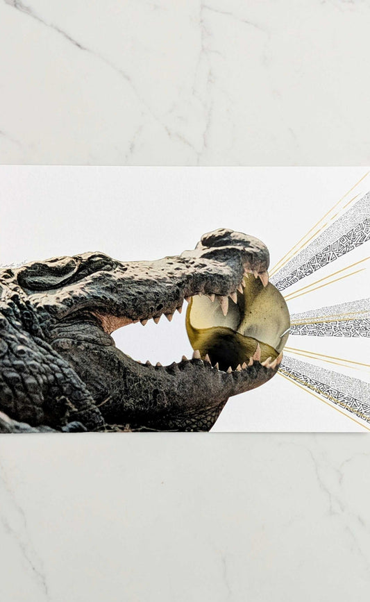 "Chomp", Original Mixed Media Abstract Artwork, 5" x 7"