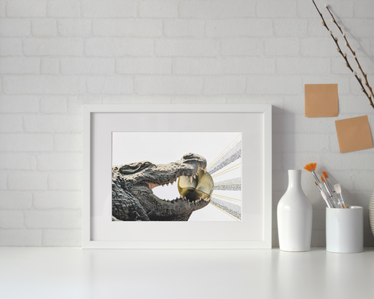 "Chomp", Original Mixed Media Abstract Artwork, 5" x 7"