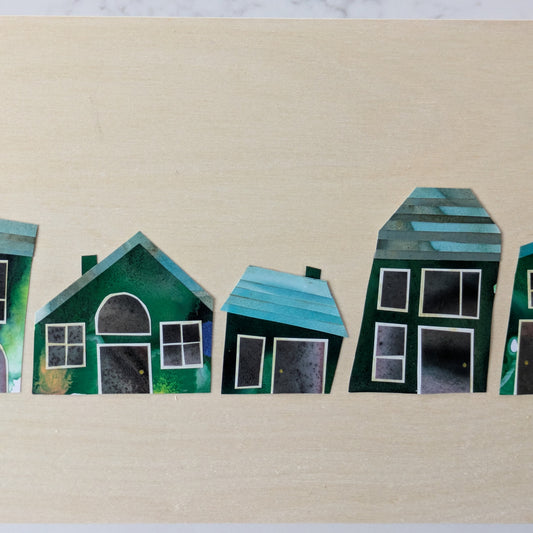 Forest Hamlet, Original Collage, One-of-a-kind Mixed Media Artwork
