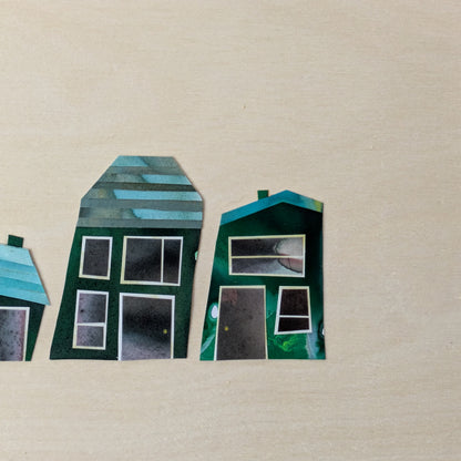 Forest Hamlet, Original Collage, One-of-a-kind Mixed Media Artwork