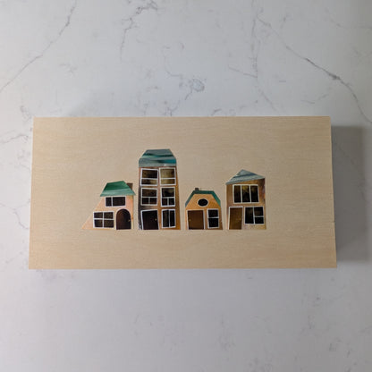 Golden Row, Original Collage, One-of-a-kind Mixed Media Artwork