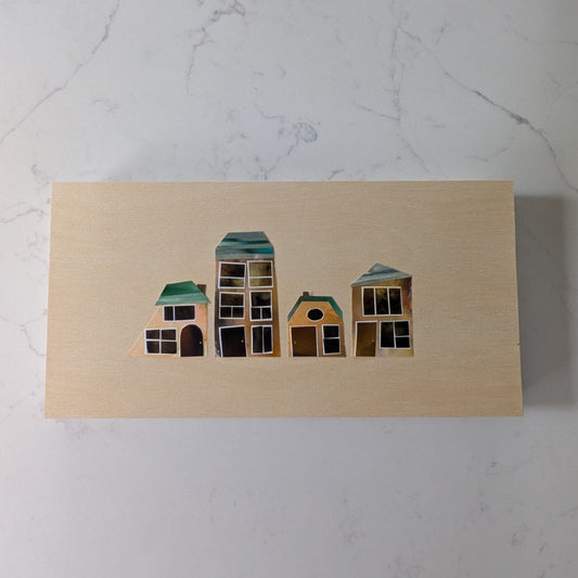 Golden Row, Original Collage, One-of-a-kind Mixed Media Artwork
