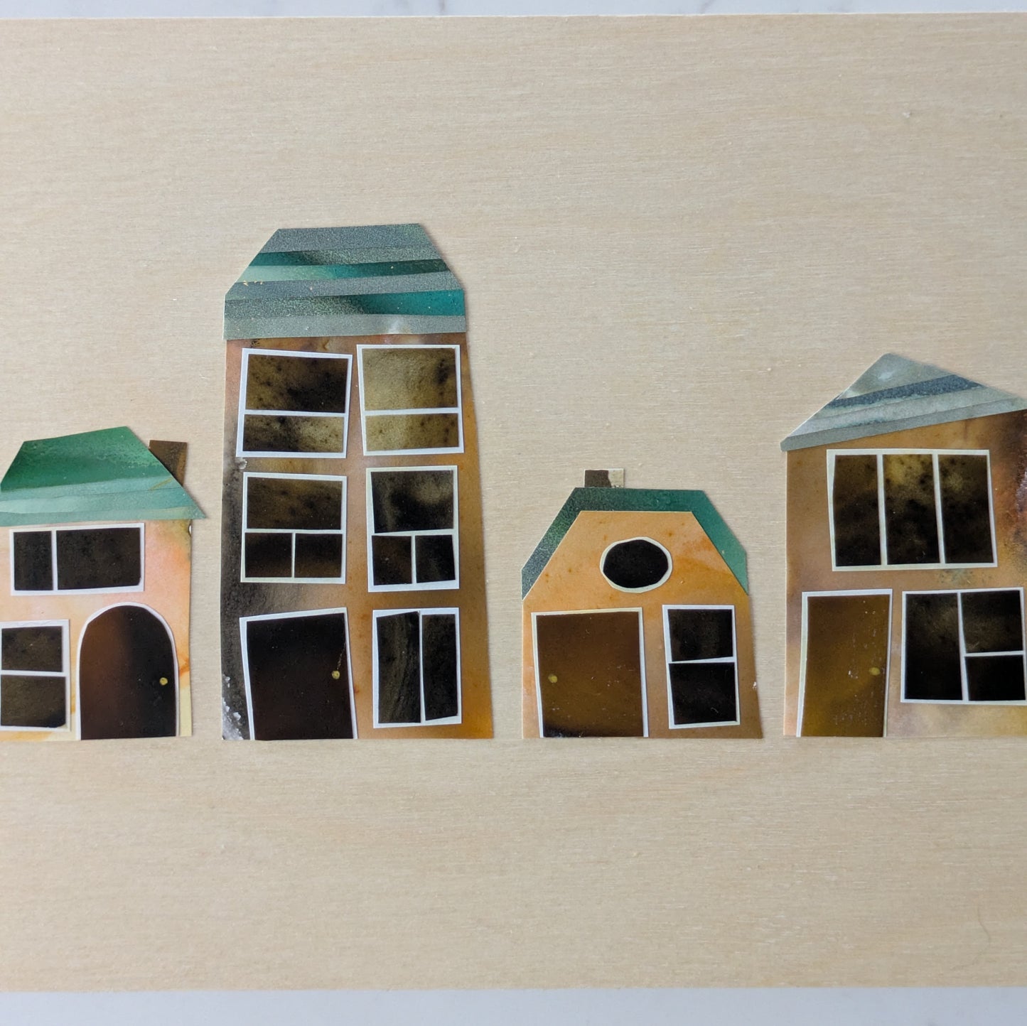 Golden Row, Original Collage, One-of-a-kind Mixed Media Artwork