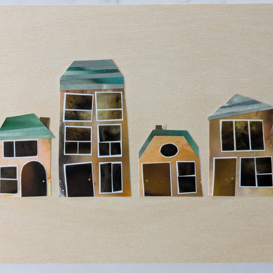 Golden Row, Original Collage, One-of-a-kind Mixed Media Artwork