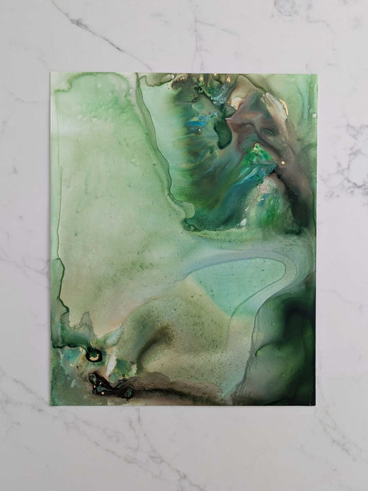 "Green Acres", Original Fluid Abstract Artwork, 8" x 10"